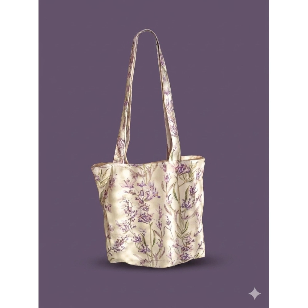 Lavender Handmade Floral Tote Bag